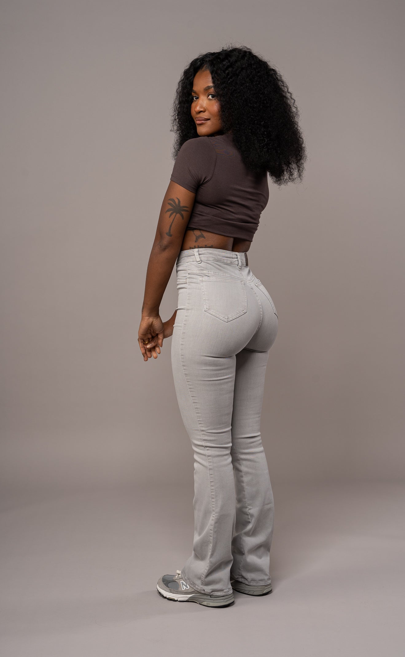 Womens Pastel Flared Fitjeans - Ash Grey