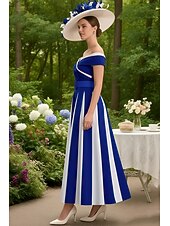 Elegant Color-Blocked Off-Shoulder Dress