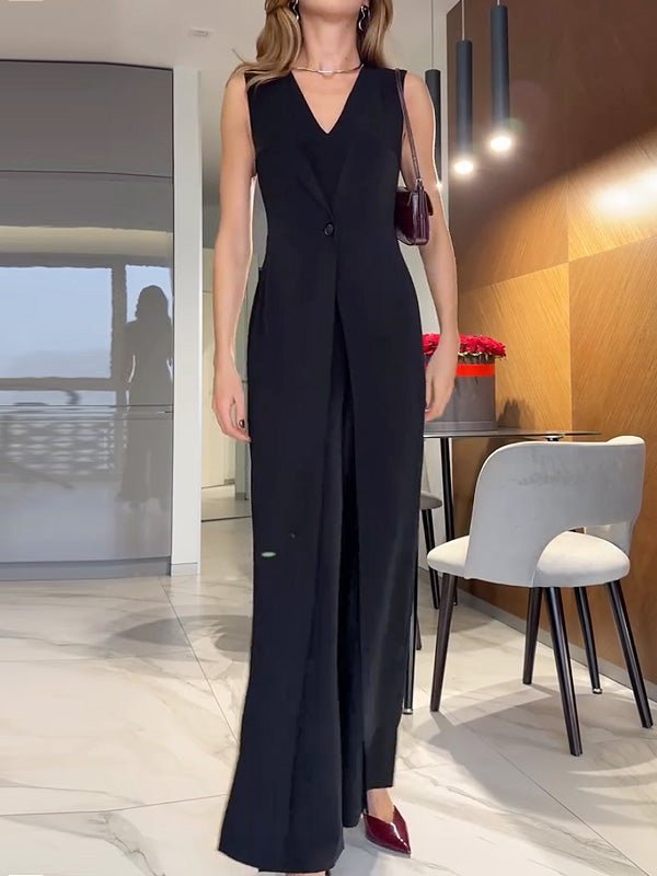 Sleeveless loose - fitting tie - up solid color jumpsuit - MismiDaily - jumpsuit