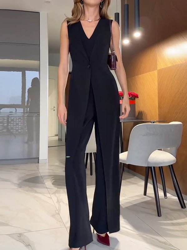 Sleeveless loose - fitting tie - up solid color jumpsuit - MismiDaily - jumpsuit