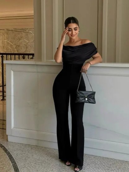 Off - the - shoulder strappy solid color jumpsuit - MismiDaily - jumpsuit