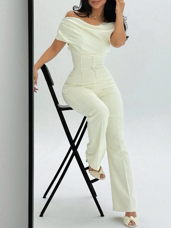Off - the - shoulder strappy solid color jumpsuit - MismiDaily - jumpsuit