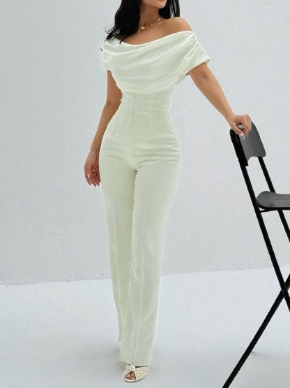 Off - the - shoulder strappy solid color jumpsuit - MismiDaily - jumpsuit