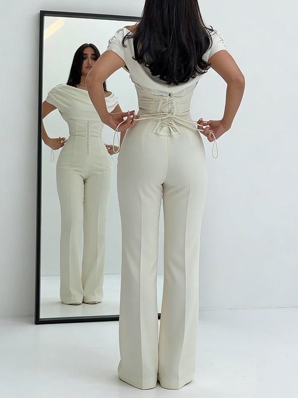 Off - the - shoulder strappy solid color jumpsuit - MismiDaily - jumpsuit