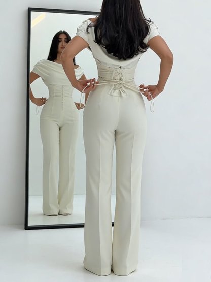 Off - the - shoulder strappy solid color jumpsuit - MismiDaily - jumpsuit