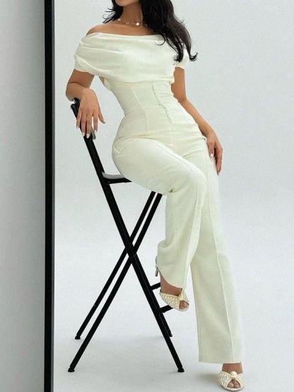 Off - the - shoulder strappy solid color jumpsuit - MismiDaily - jumpsuit