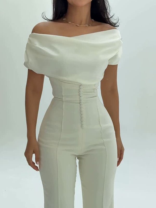 Off - the - shoulder strappy solid color jumpsuit - MismiDaily - jumpsuit