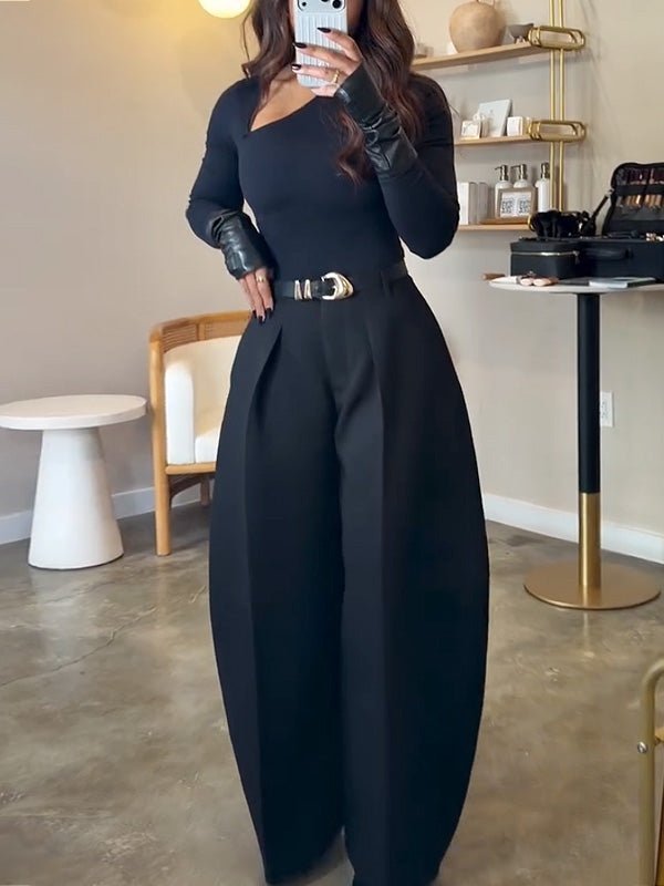 Casual long - sleeved solid color two - piece set - MismiDaily - Two - piece
