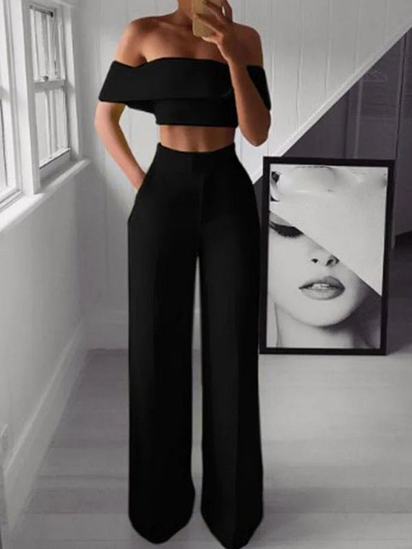 Off - shoulder casual solid color two - piece set - MismiDaily - Two - piece