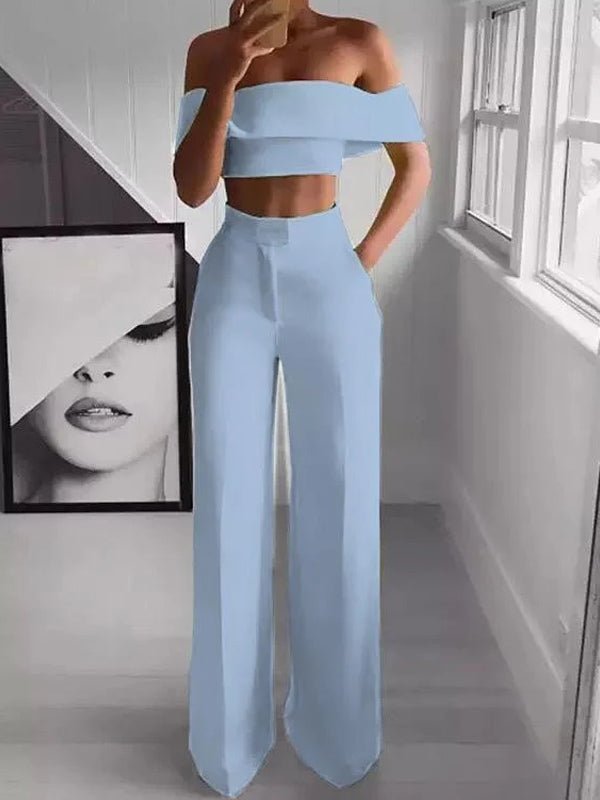 Off - shoulder casual solid color two - piece set - MismiDaily - Two - piece