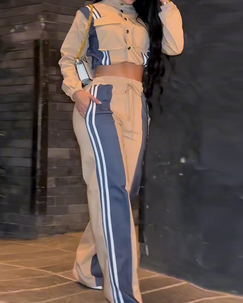 Color - blocked casual solid color two - piece set - MismiDaily - Two - piece