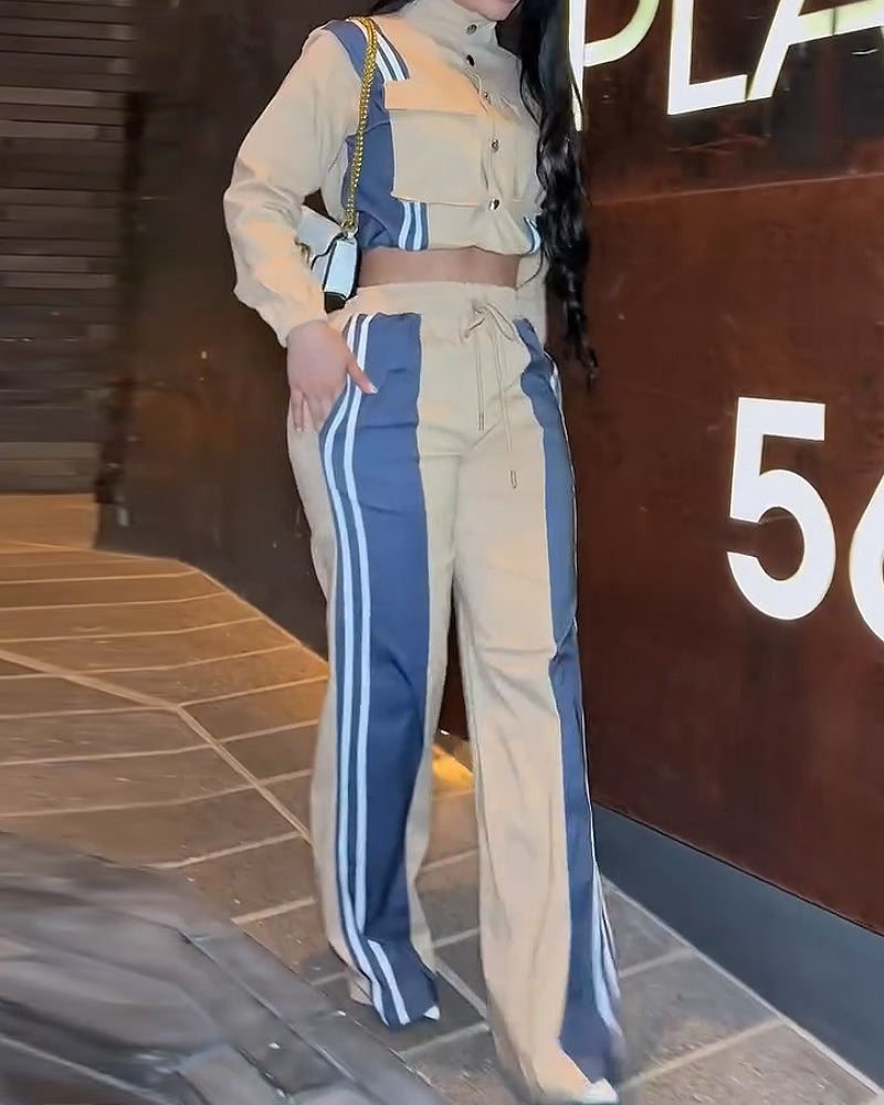 Color - blocked casual solid color two - piece set - MismiDaily - Two - piece