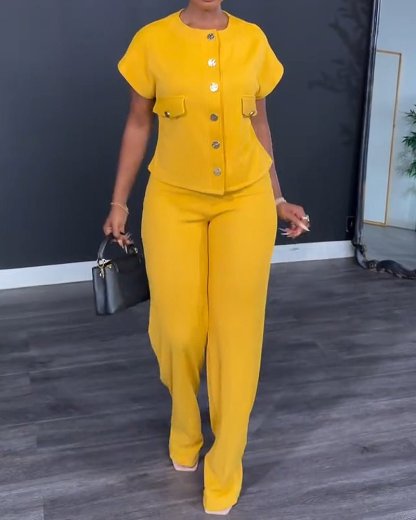 Casual solid color two - piece set - MismiDaily - Two - piece
