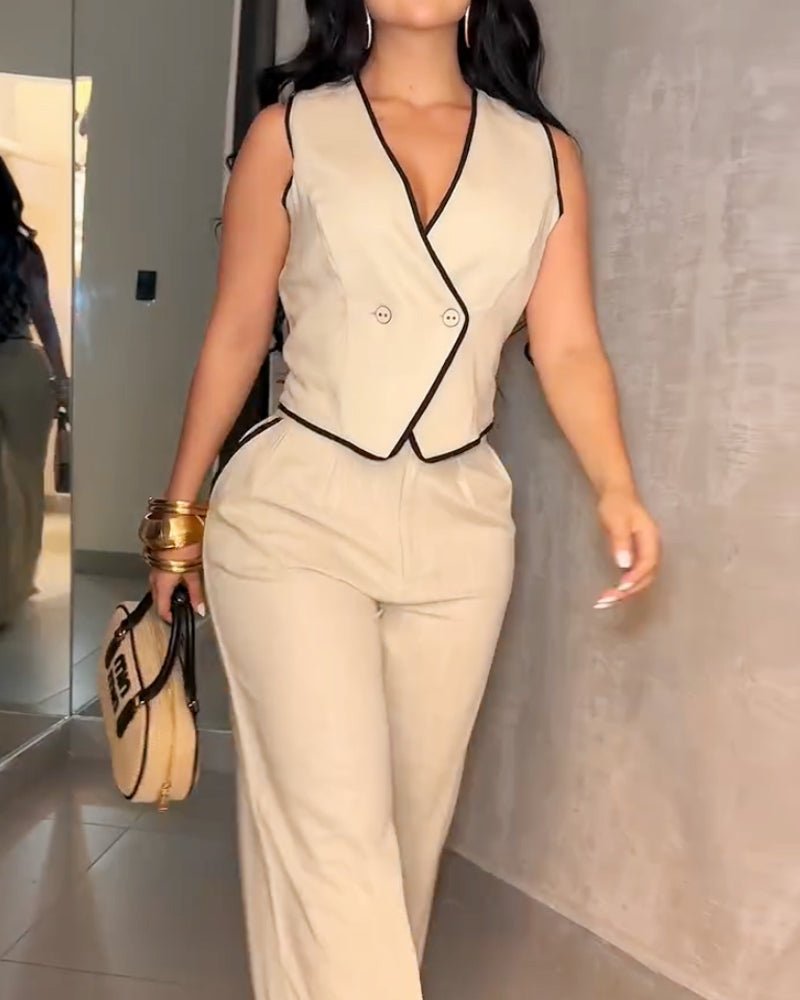 Sleeveless solid color casual two - piece set - MismiDaily - Two - piece