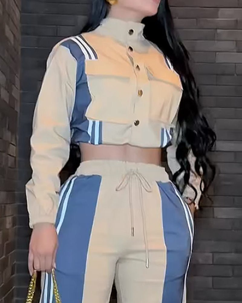 Color - blocked casual solid color two - piece set - MismiDaily - Two - piece