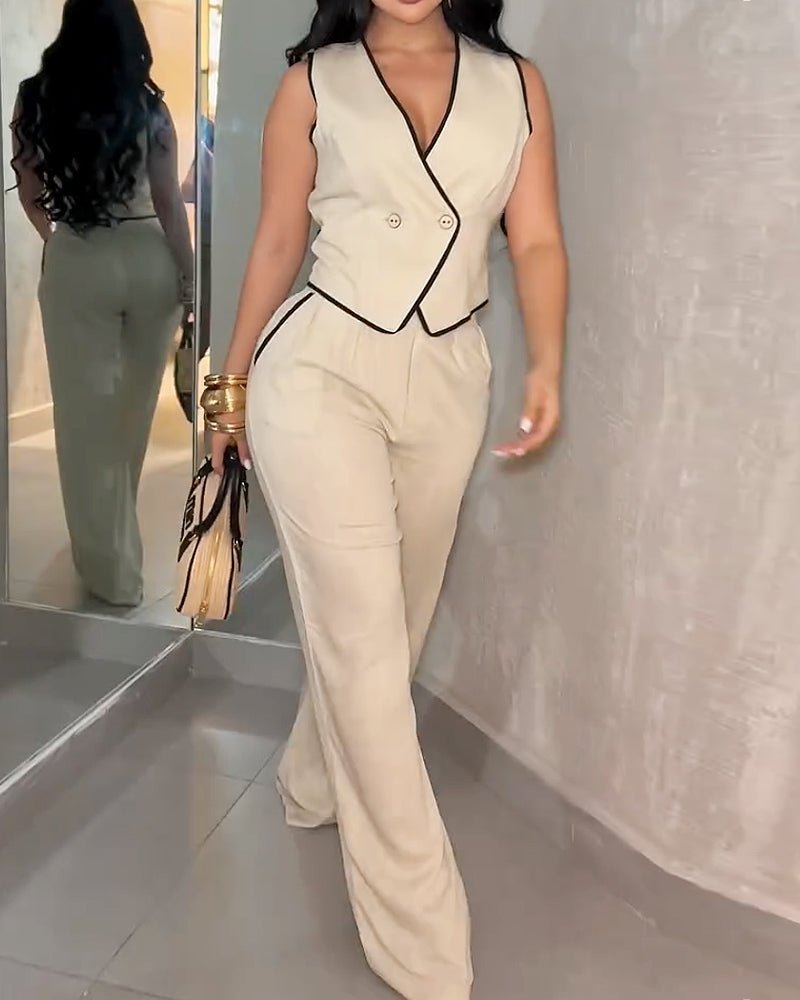 Sleeveless solid color casual two - piece set - MismiDaily - Two - piece