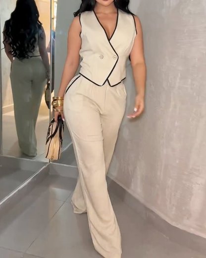 Sleeveless solid color casual two - piece set - MismiDaily - Two - piece