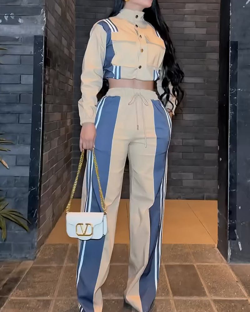 Color - blocked casual solid color two - piece set - MismiDaily - Two - piece