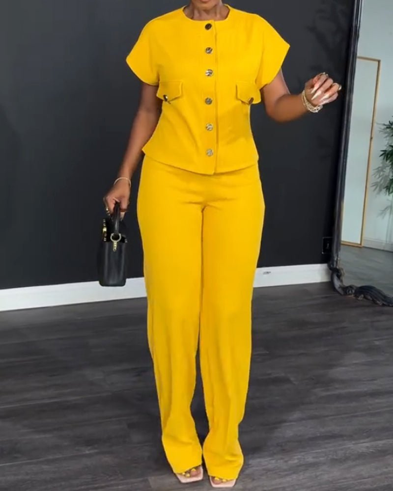 Casual solid color two - piece set - MismiDaily - Two - piece