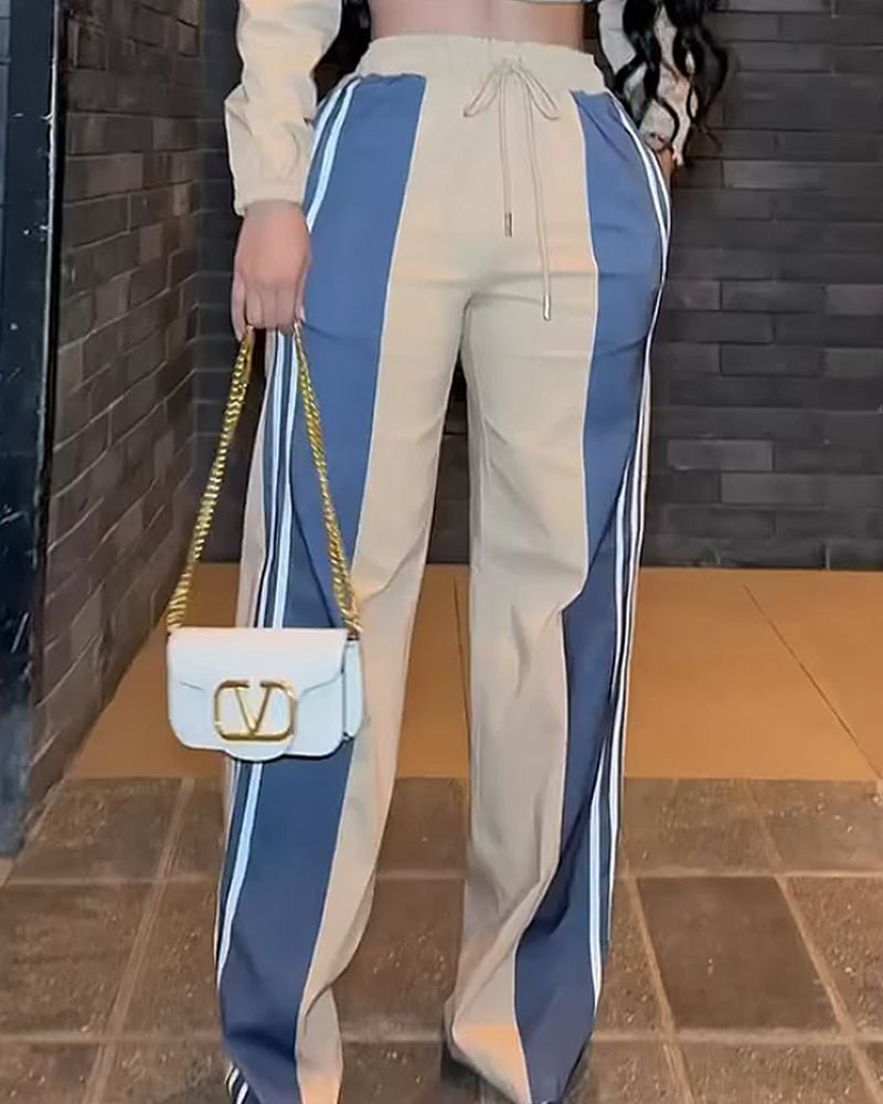 Color - blocked casual solid color two - piece set - MismiDaily - Two - piece