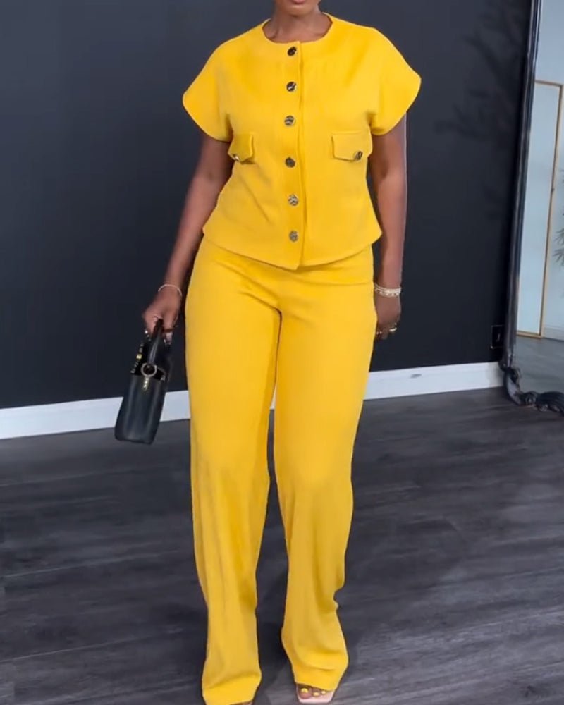 Casual solid color two - piece set - MismiDaily - Two - piece