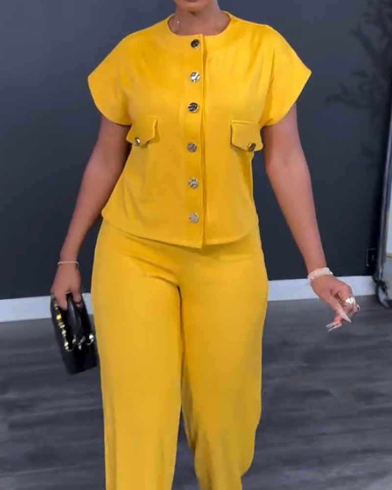 Casual solid color two - piece set - MismiDaily - Two - piece