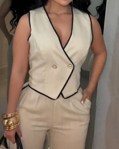 Sleeveless solid color casual two - piece set - MismiDaily - Two - piece