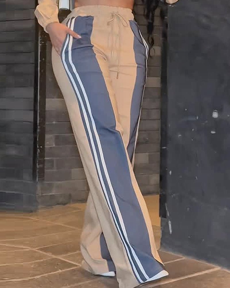 Color - blocked casual solid color two - piece set - MismiDaily - Two - piece