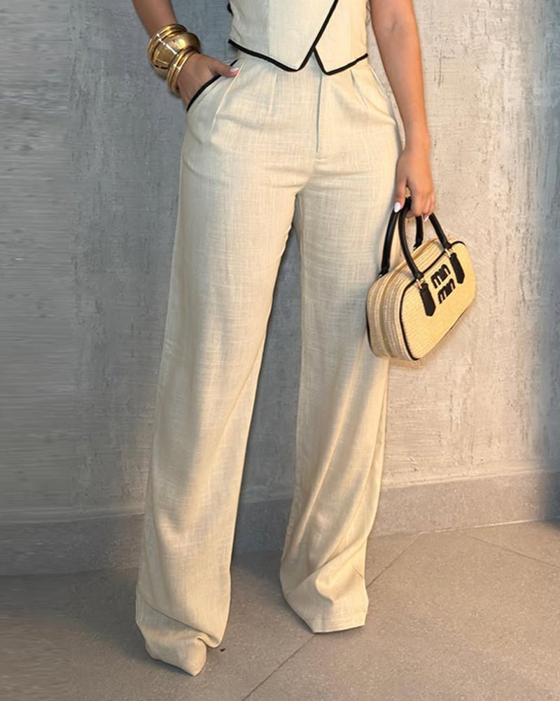 Sleeveless solid color casual two - piece set - MismiDaily - Two - piece