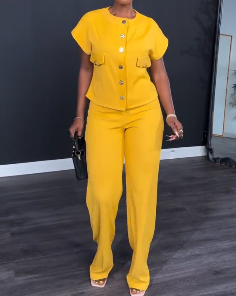 Casual solid color two - piece set - MismiDaily - Two - piece