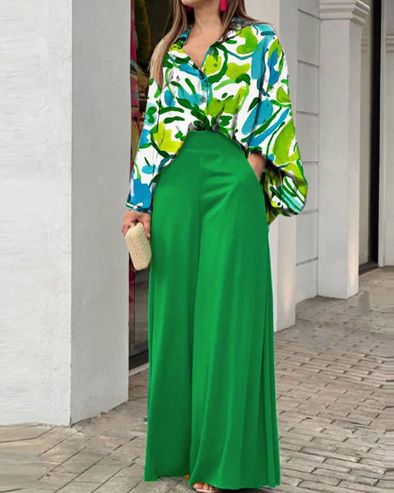 Collared Print Casual Two - Piece Set - MismiDaily - Two - piece