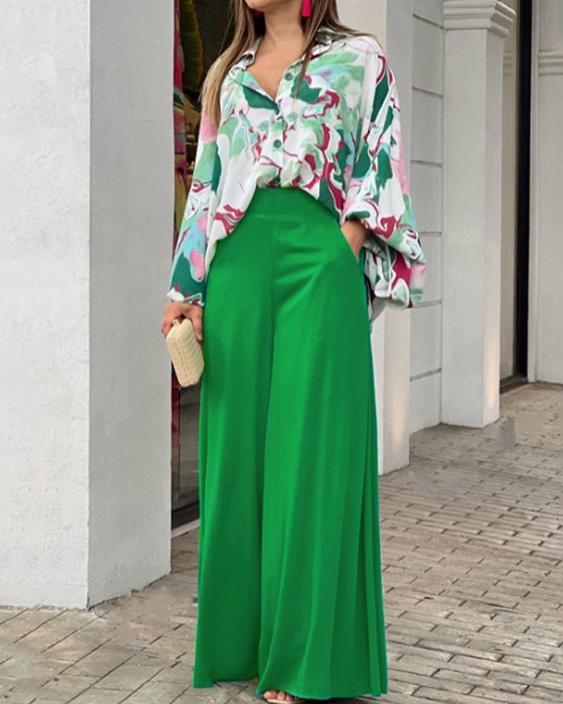 Collared Print Casual Two - Piece Set - MismiDaily - Two - piece