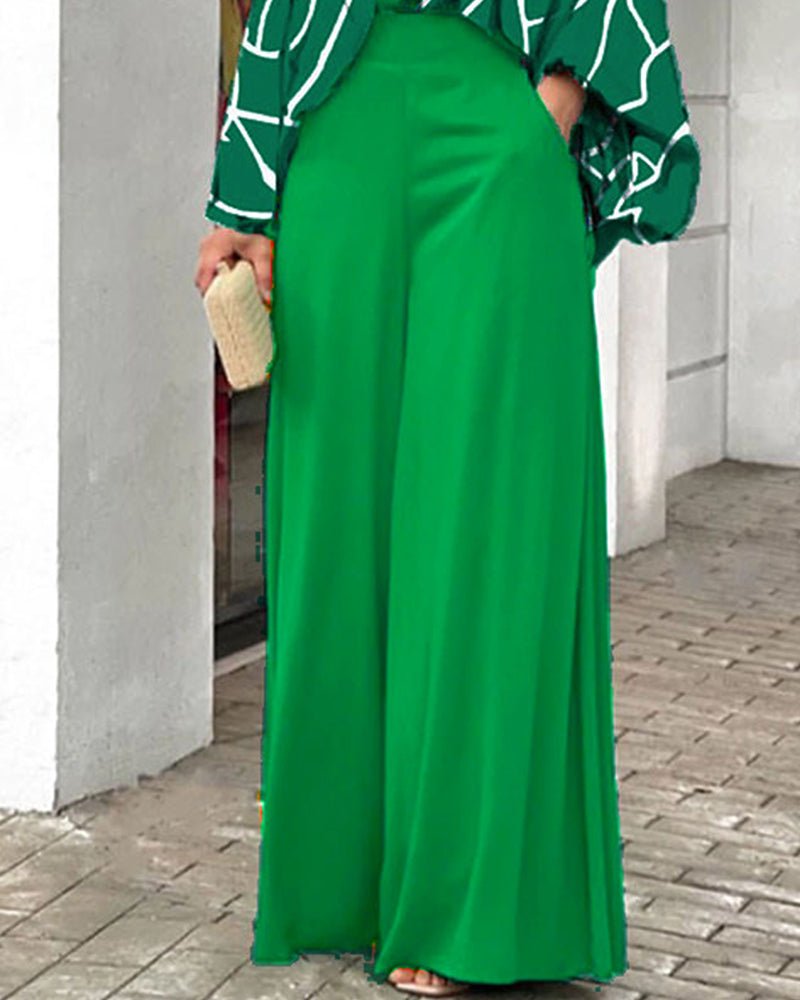 Collared Print Casual Two - Piece Set - MismiDaily - Two - piece