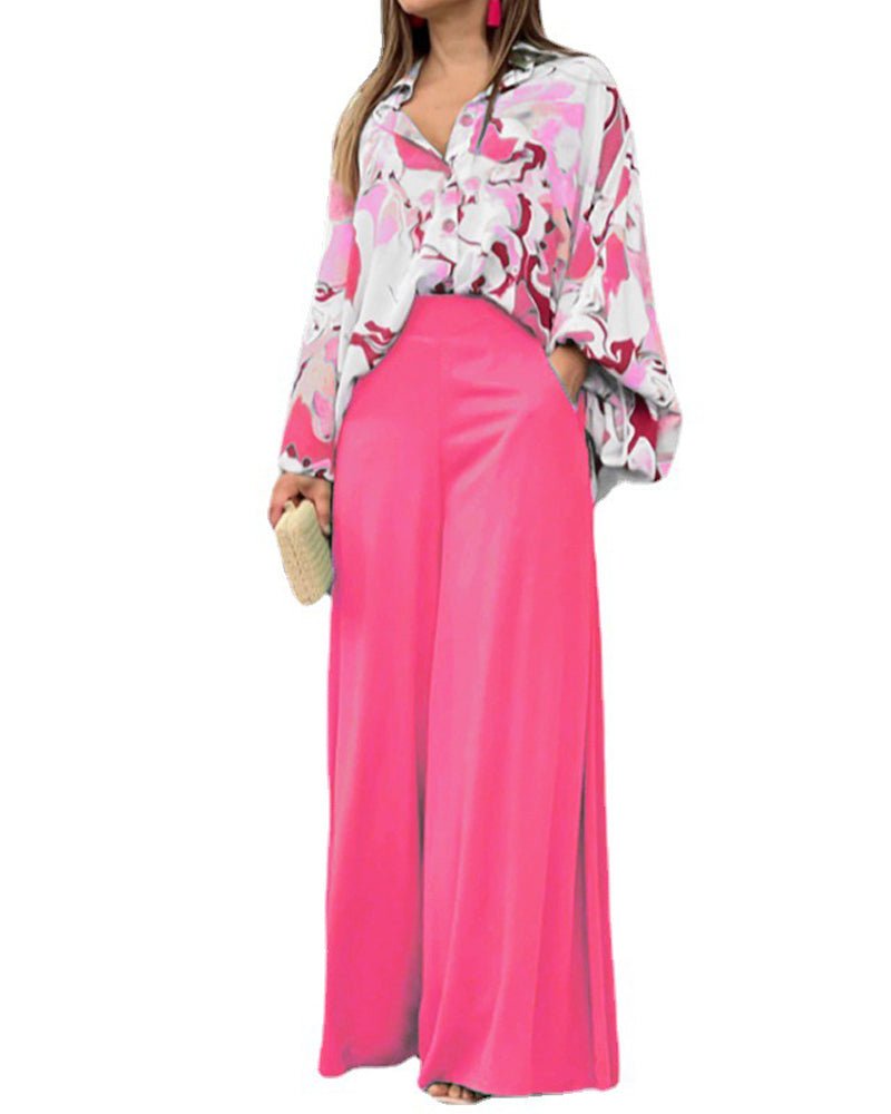 Collared Print Casual Two - Piece Set - MismiDaily - Two - piece