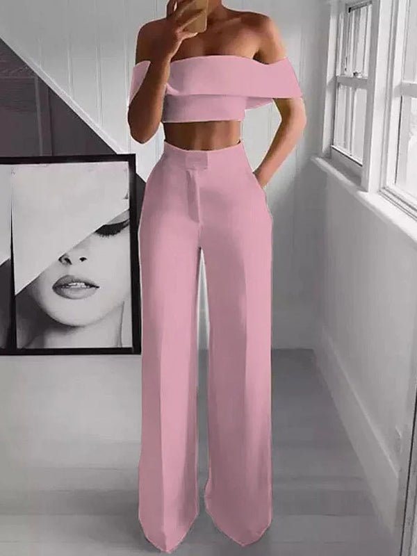Off - shoulder casual solid color two - piece set - MismiDaily - Two - piece