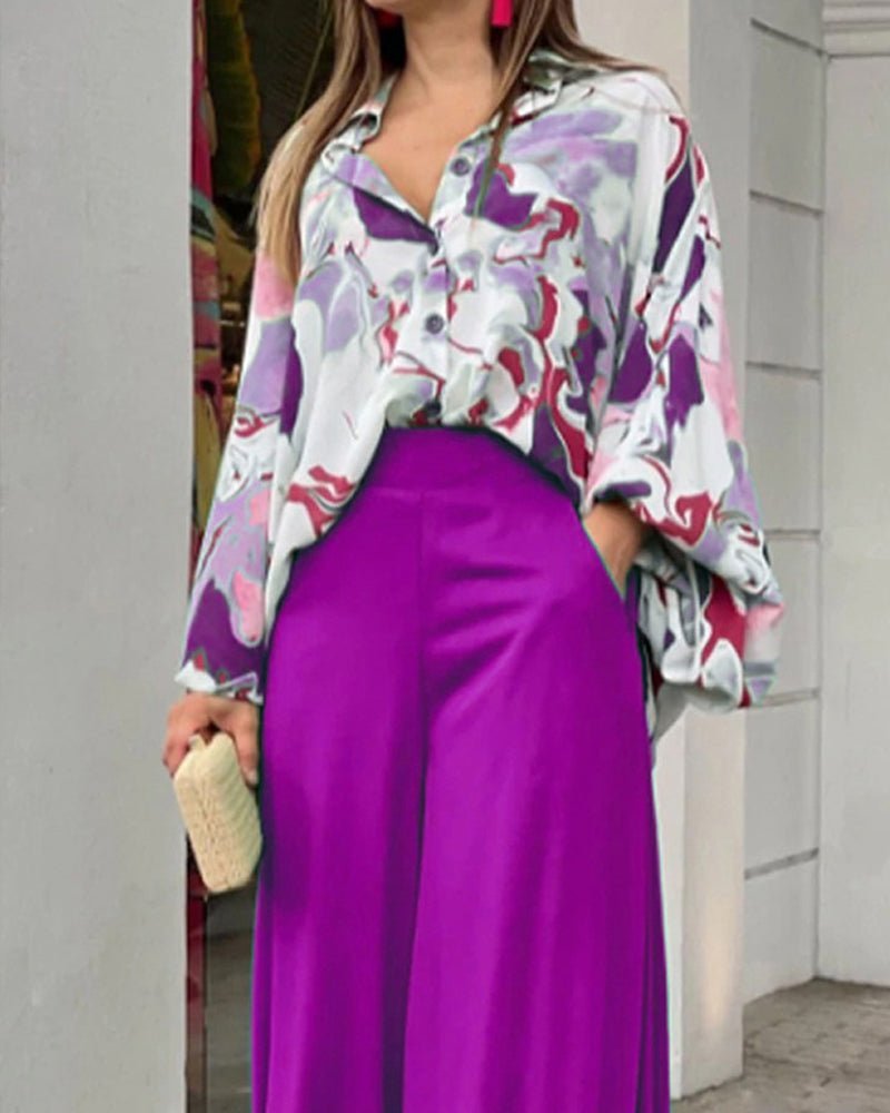 Collared Print Casual Two - Piece Set - MismiDaily - Two - piece