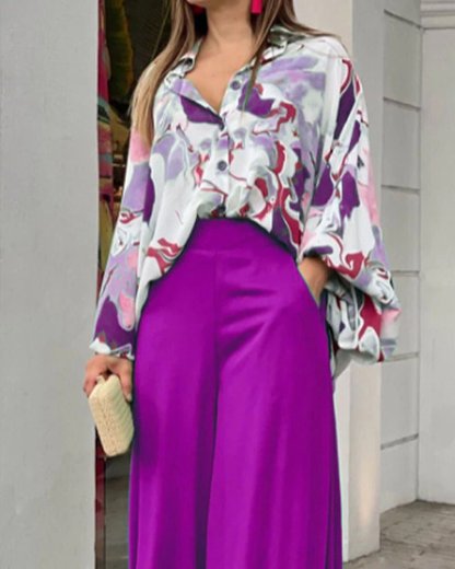 Collared Print Casual Two - Piece Set - MismiDaily - Two - piece