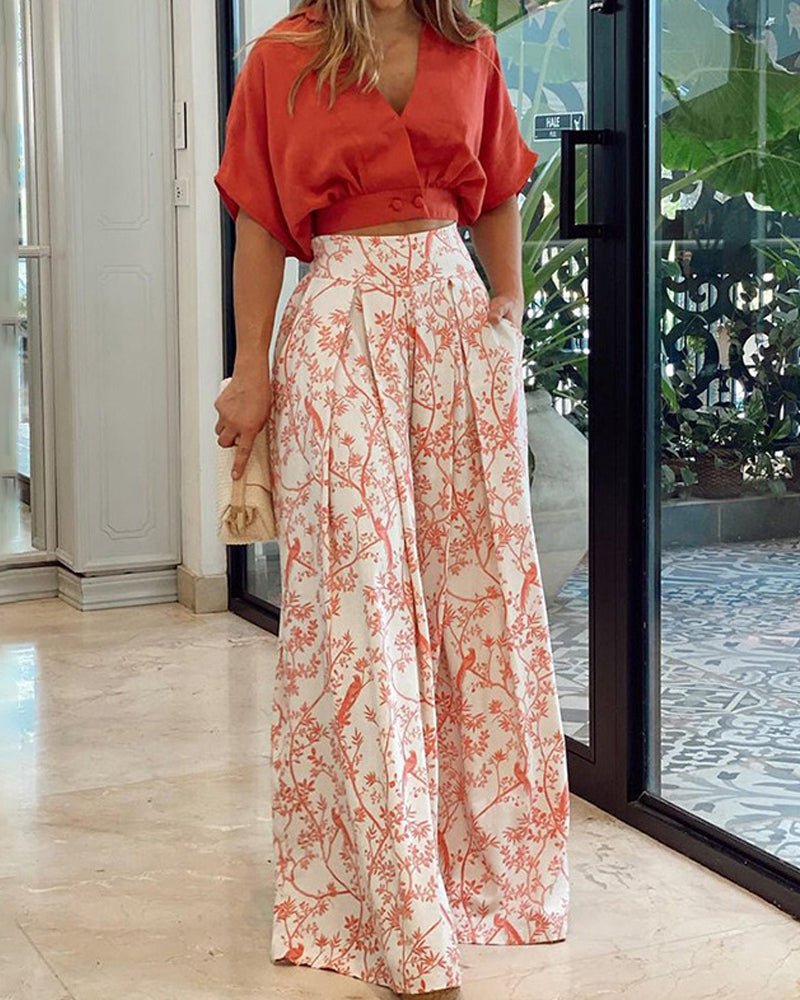 Collared Print Casual Two - Piece Set - MismiDaily - Two - piece