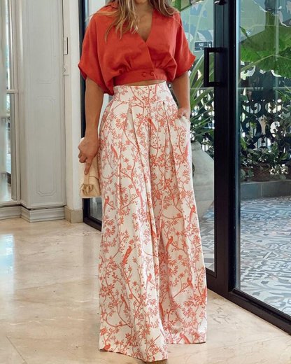 Collared Print Casual Two - Piece Set - MismiDaily - Two - piece