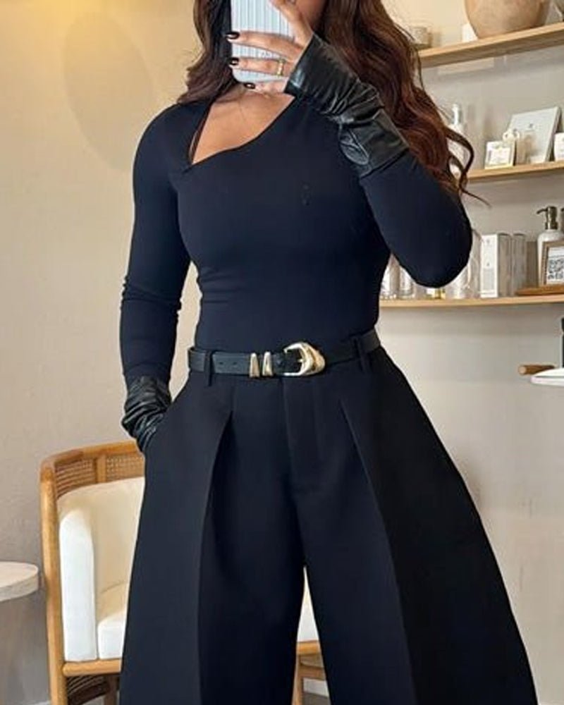 Casual long - sleeved solid color two - piece set - MismiDaily - Two - piece