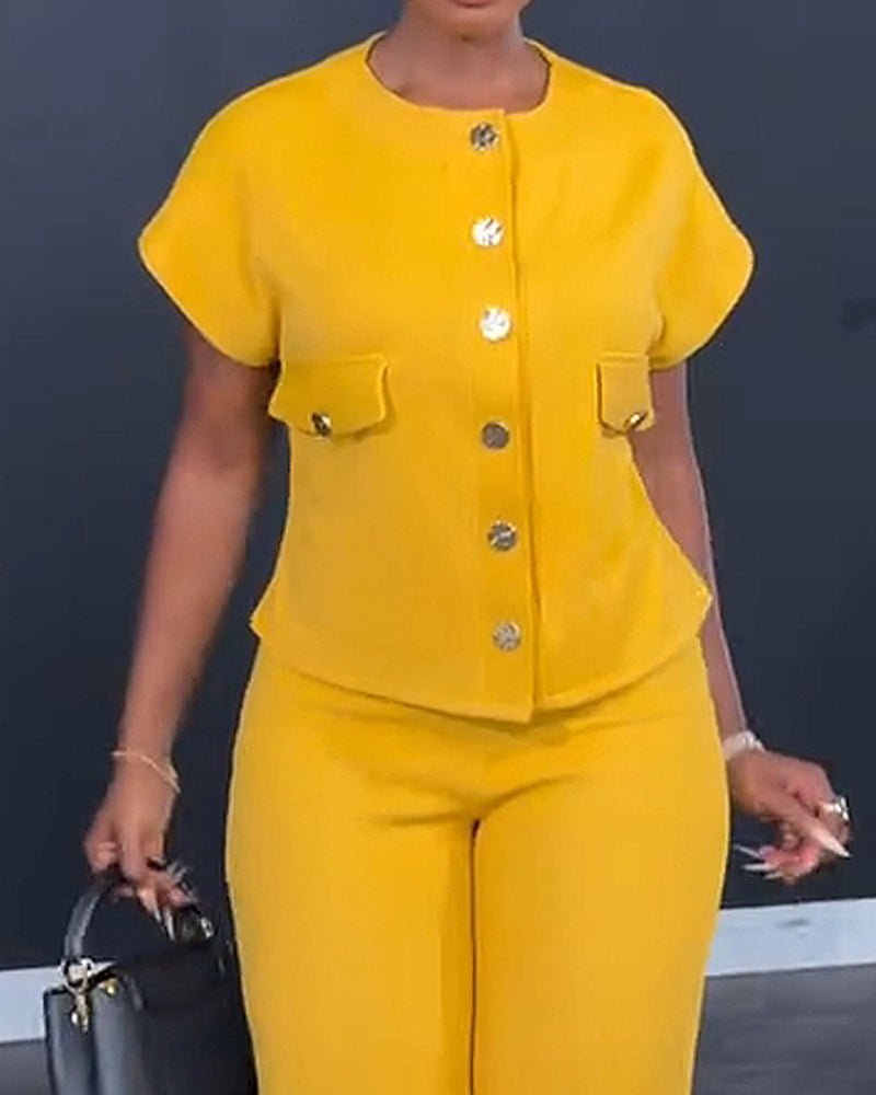 Casual solid color two - piece set - MismiDaily - Two - piece