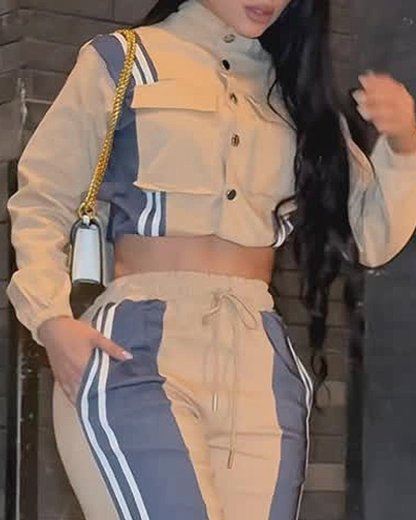 Color - blocked casual solid color two - piece set - MismiDaily - Two - piece