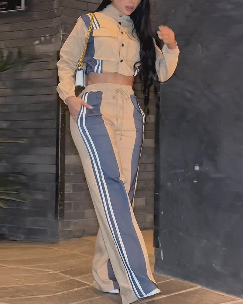 Color - blocked casual solid color two - piece set - MismiDaily - Two - piece