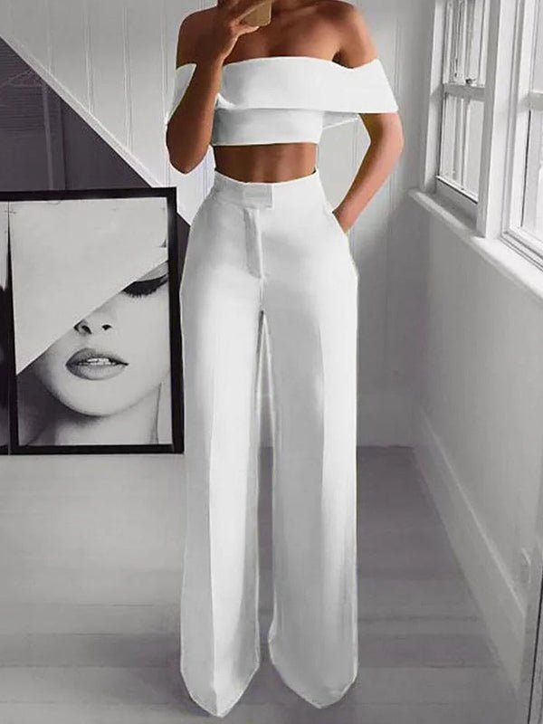 Off - shoulder casual solid color two - piece set - MismiDaily - Two - piece