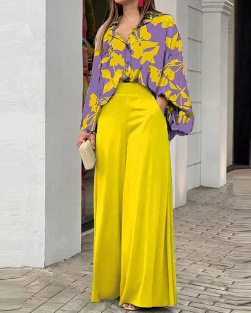 Collared Print Casual Two - Piece Set - MismiDaily - Two - piece