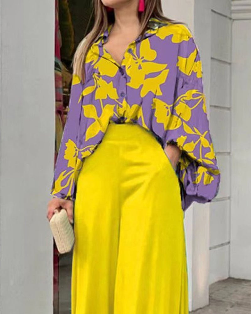 Collared Print Casual Two - Piece Set - MismiDaily - Two - piece