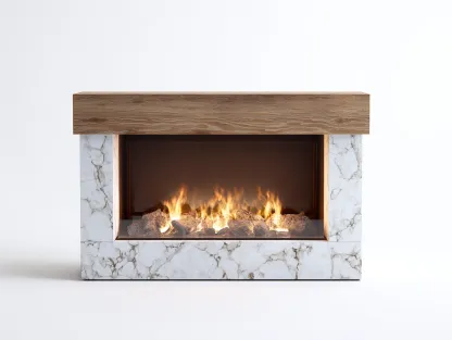 Chimenea eléctrica moderna con marco 115x32x90cm - madera y mármol - blanco y roble - estilo contemporáneo-Sereneota