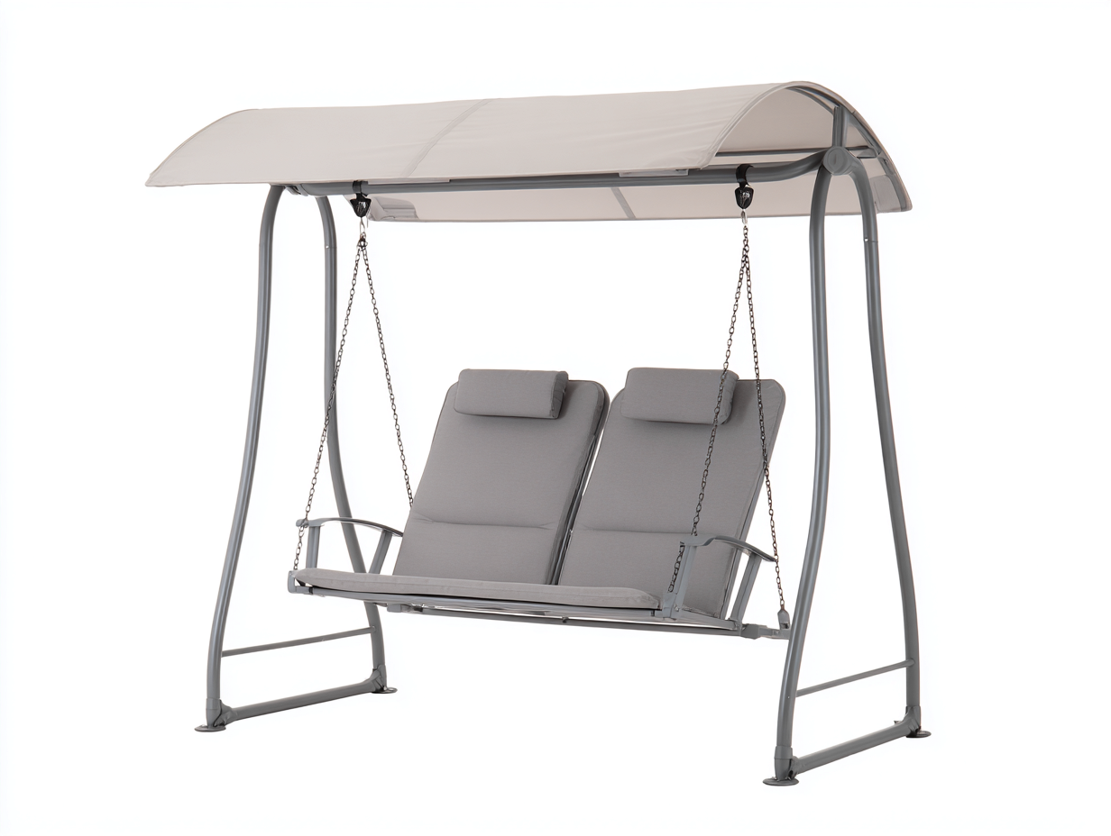 Columpio de jardín doble con toldo 180x120x165cm - metal y tejido - gris/beige - para jardín - diseño moderno con asiento suspendido-Sereneota