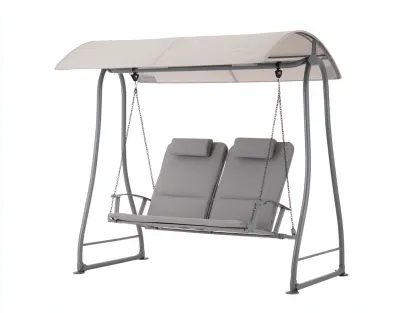 Columpio de jardín doble con toldo 180x120x165cm - metal y tejido - gris/beige - para jardín - diseño moderno con asiento suspendido-Sereneota