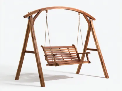 Columpio de jardín de madera 190x120x160cm - madera natural - marrón - para jardín - diseño rústico con asiento suspendido-Sereneota